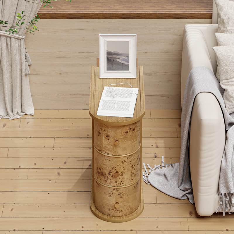 Farmhouse Burl Finish 3-Drawer Wood  End Table With Back Storage Space