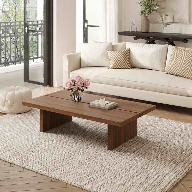 47"Modern Wood Coffee Table, Rectangler Sled Coffee Table for Livingroom