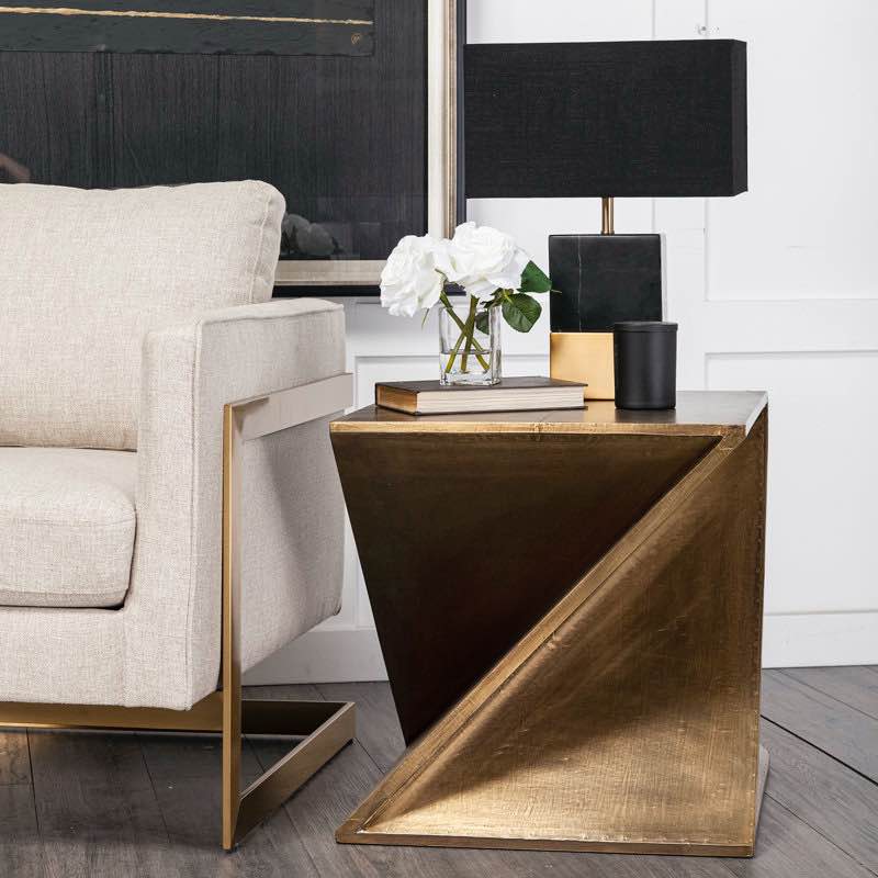 Palombo 21" Brass Clad Distressed Wood Abstract End Table