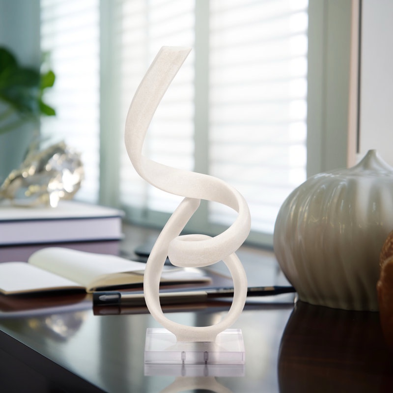 Decorative Object - Resin & Acrylic - Modern Sculptural Design - 27" Tall - White Finish - Glam & Contemporary Home Accent for Living Room, Bedroom, or Office.