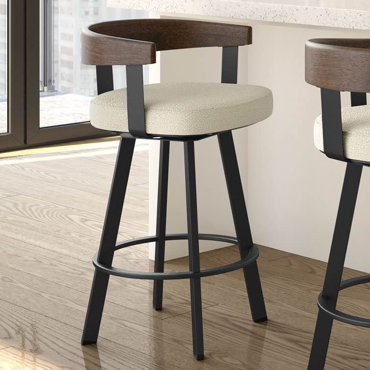 Drees Swivel Upholstered Counter & Bar Stool with Wood Backrest