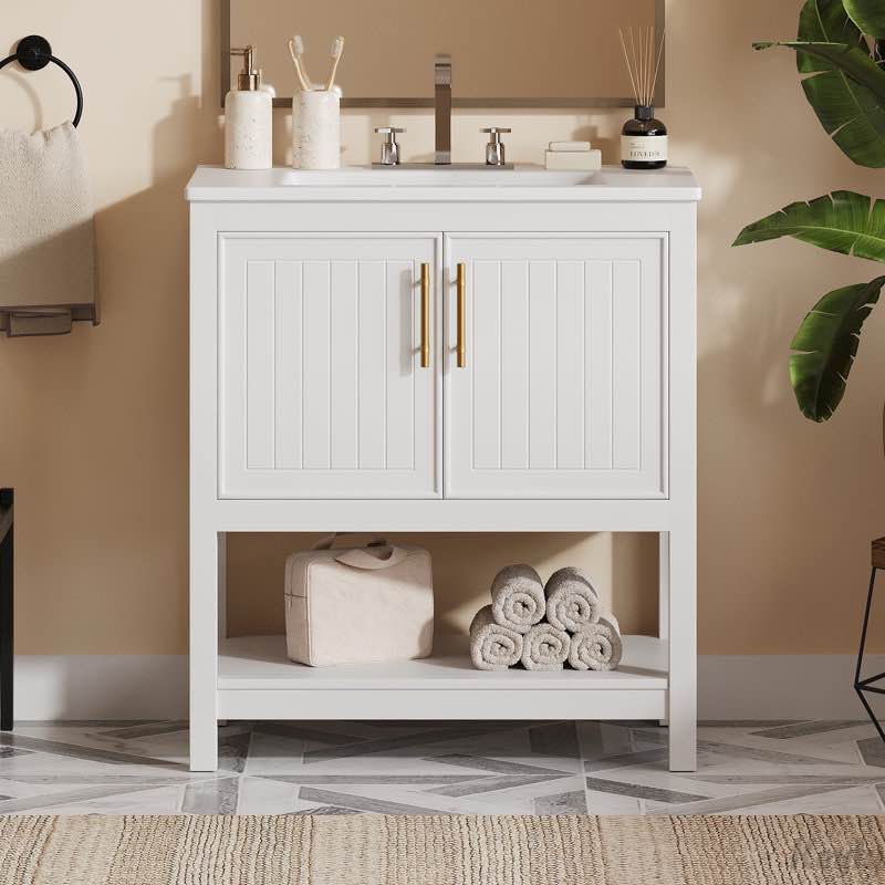 30" Bathroom Vanity With Ceramic Sink And Versatile Storage