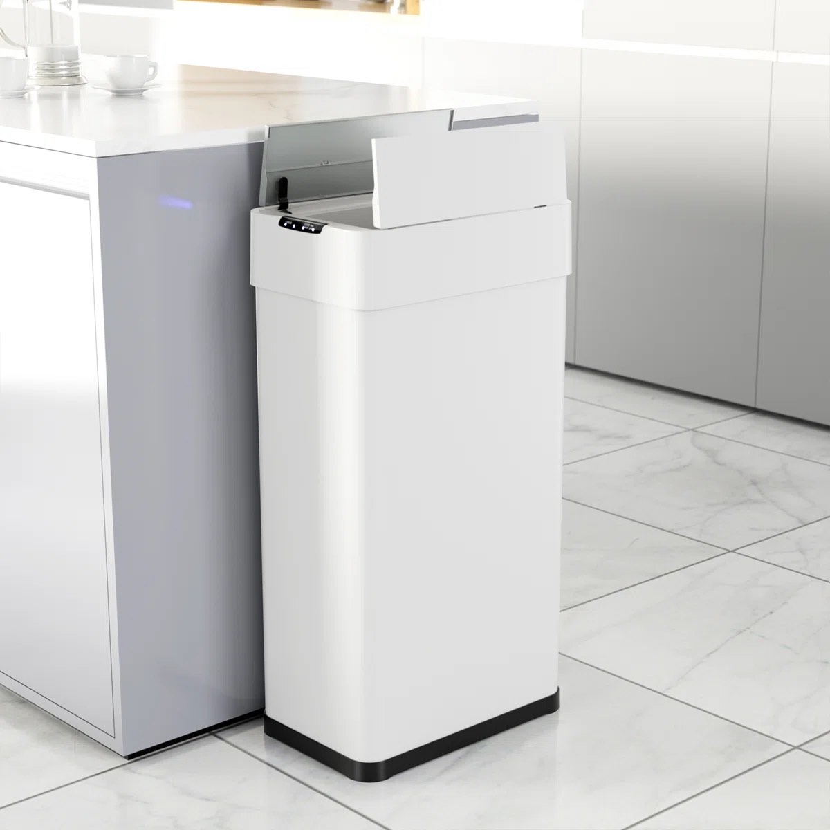 Automatic Trash Can, Stainless Steel Motion Sensor Garbage Bin, Touchless Brushed Wastebasket, W/Butterfly, Soft-Close Lid