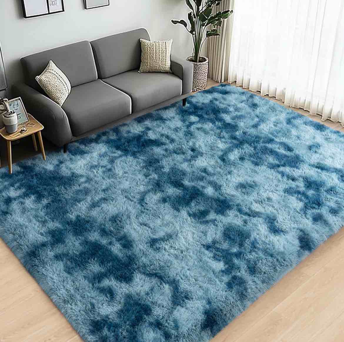 Large Area Rugs for Living Room Bedroom, 8x10 Feet Tie-Dyed Dark Blue Fluffy Shag Rugs, Ultra Soft Shaggy Plush Fuzzy Modern Indoor Throw Carpet for Kids Girls Dorm Nursery Home Decor Aesthetic