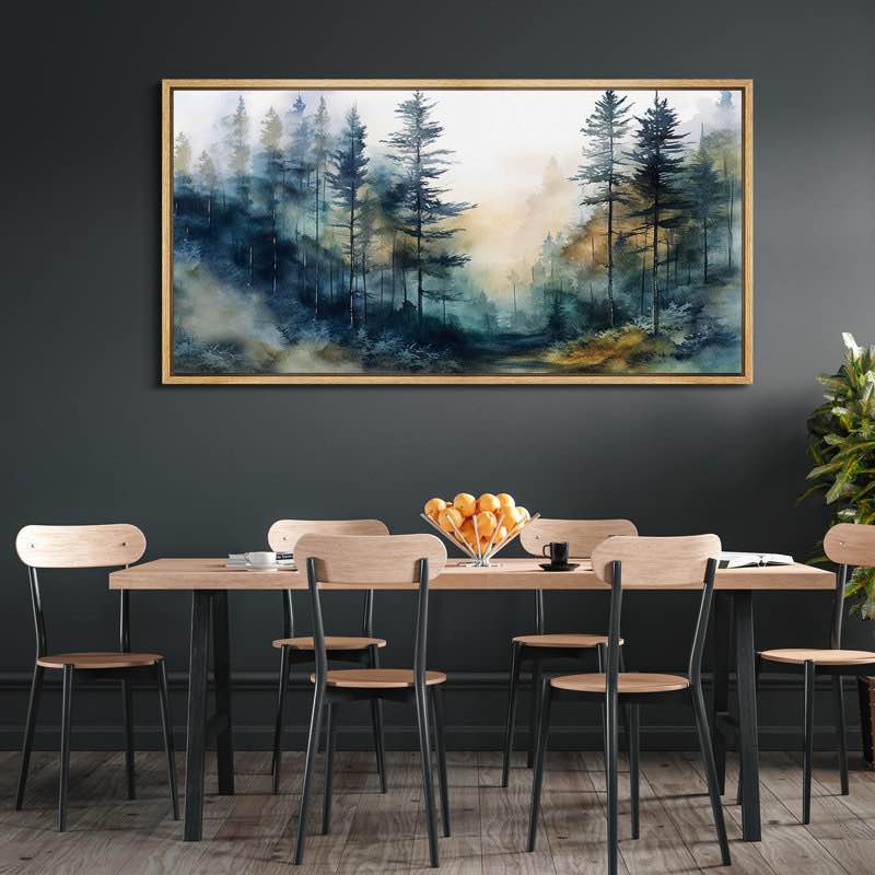 Woodland Forest Landscape Mystical Forest Path Watercolor Landscape Retro Framed On Canvas Print