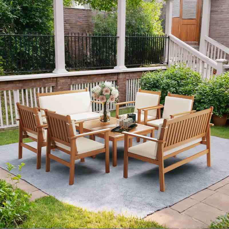 Felisity 8-person Premium Acacia Wood Outdoor Furniture Set With Comfortable Beige Cushions