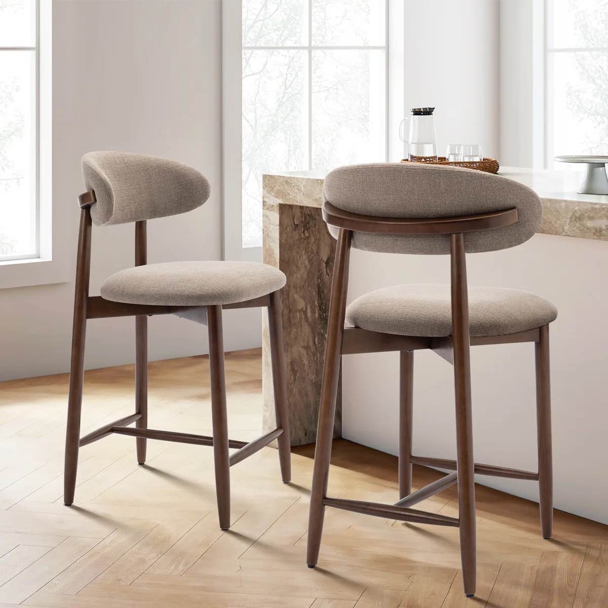 Upholstered 25'' Counter Stool with Solid Wood Frame