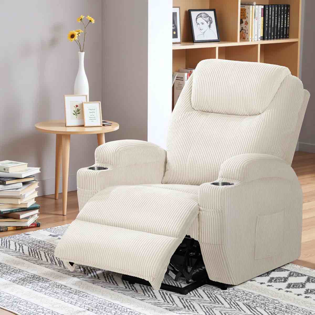 corduroy power massage recliner with remote angle adjustment