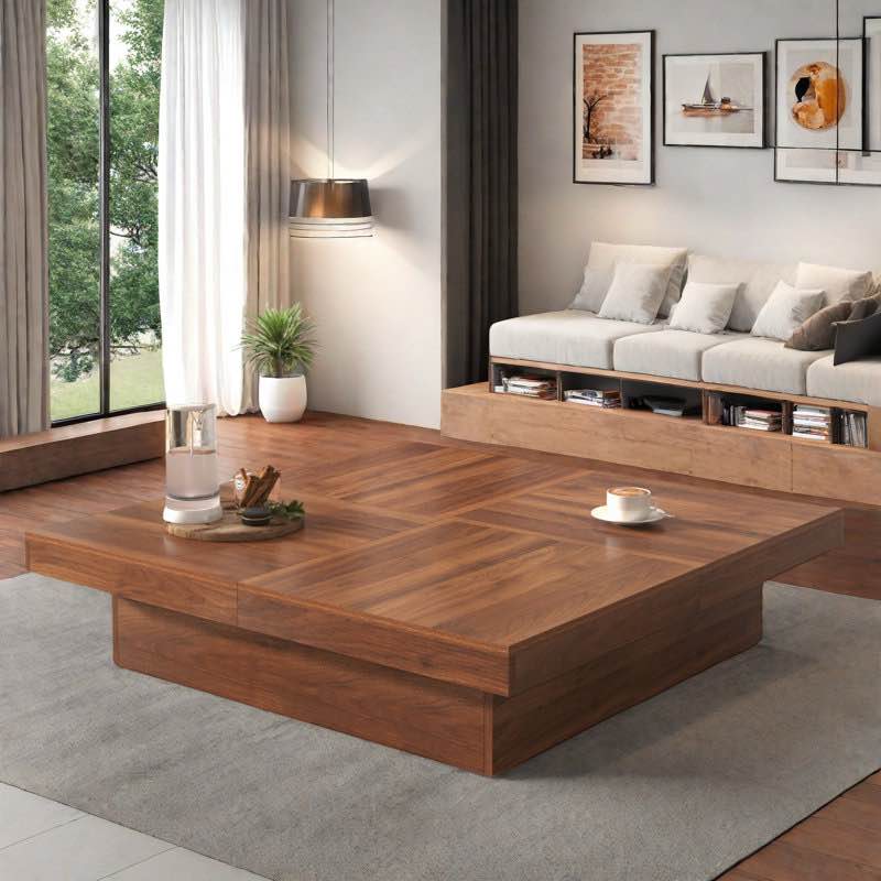 Square Marble Veneer Coffee Table Sliding Top With Storage