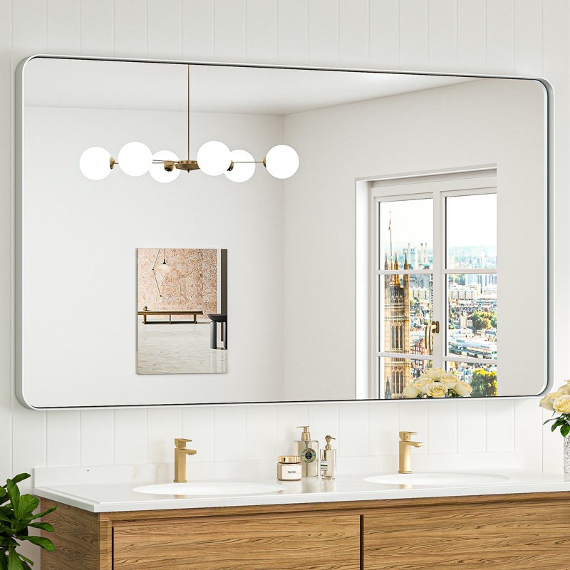 leaderville 1.2" thick aluminum framed bathroom mirror, decorative mirror wall mirror with tempered glass, french cleat mounted