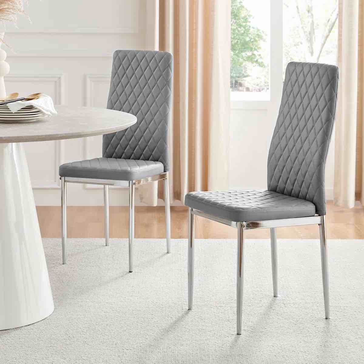 Hatched Faux Leather Sleek Metal Leg Luxury Dining Chairs Set of 4