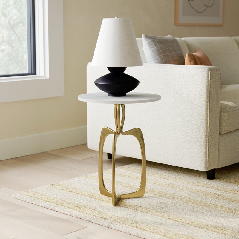Modern Glam Gold and Marble Round Accent Side Table - 18" x 18" x 22"