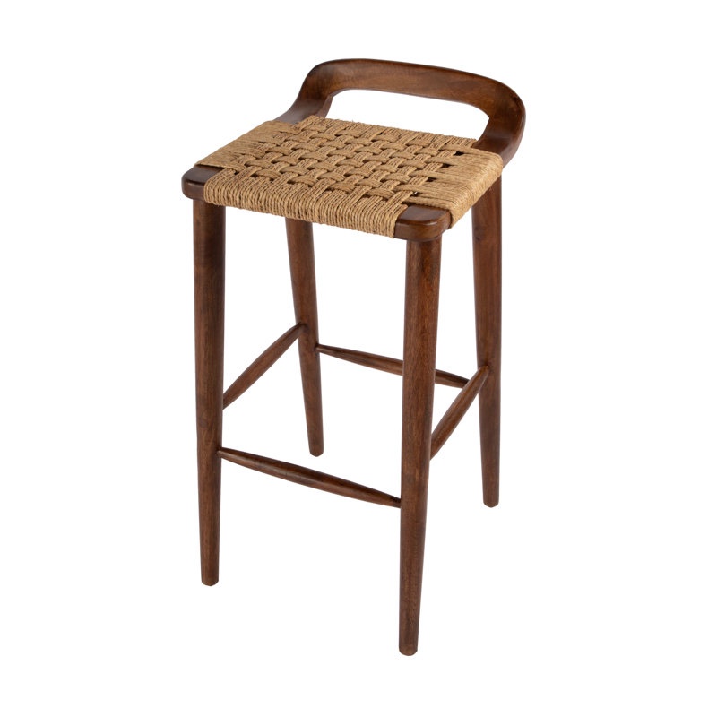 Carlvin 30 in. Seat Height Wood and Jute Woven Low Back Bar Stool