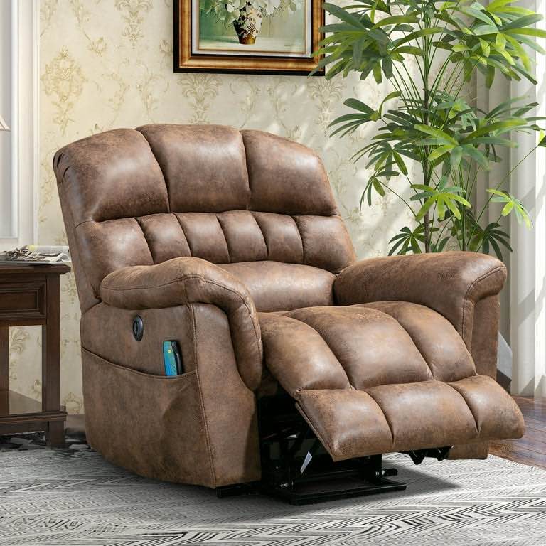 Power Lift Chair Recliner for Elderly, Suede Fabric Heavy Duty Electric Lift Recliner with Massage,For tall men, Brown