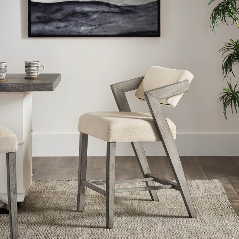 Cardone Wood Finish Chair - Aged Gray Finish Frame, Ivory Linen Fabric