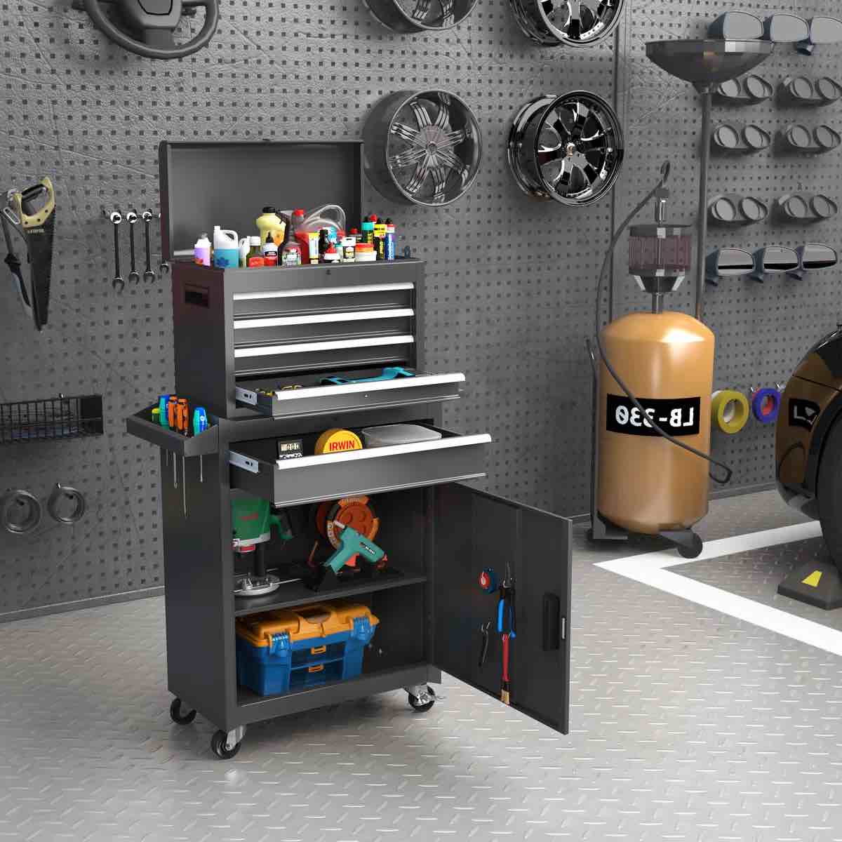 tool chest, 5-drawer rolling tool chest with locking system & detachable top, drawers for garage warehouse repair shop