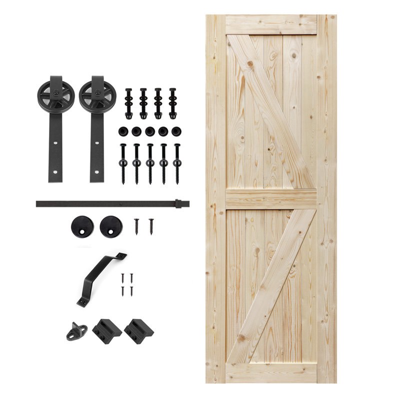unfinished british brace knotty barn door with sliding hardware kit/solid wood/double surfaces/unfinished barn door /big wheel 40x80