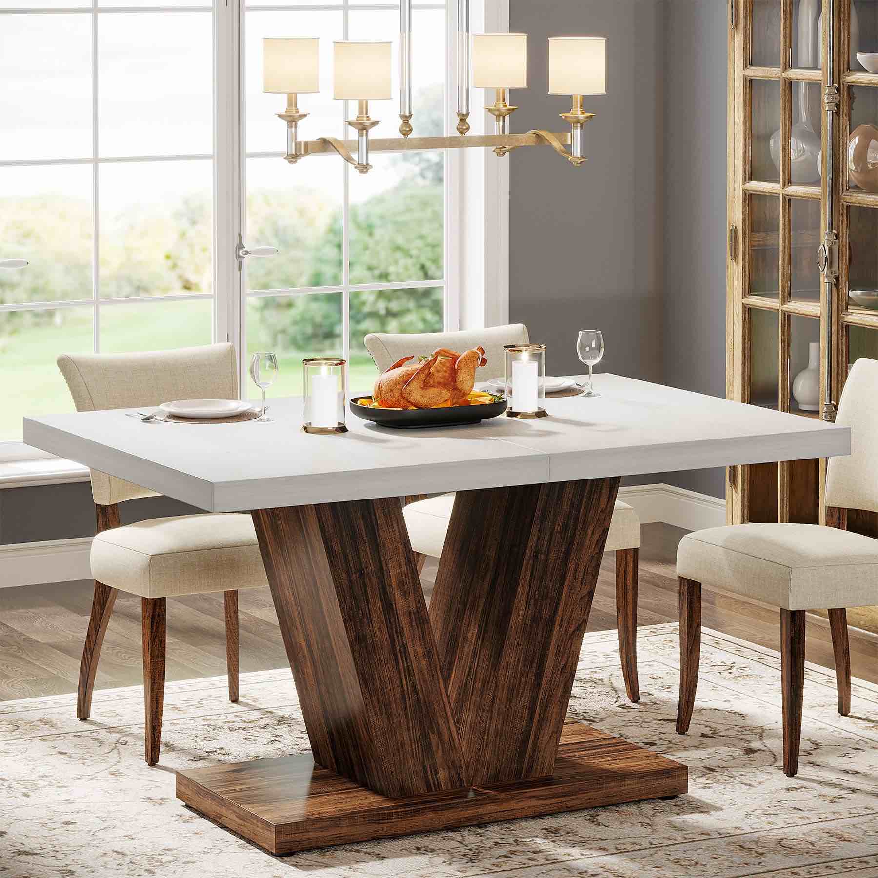 47" Dining Table, Farmhouse Wooden Kitchen Dinner Table with Duty Pedestal