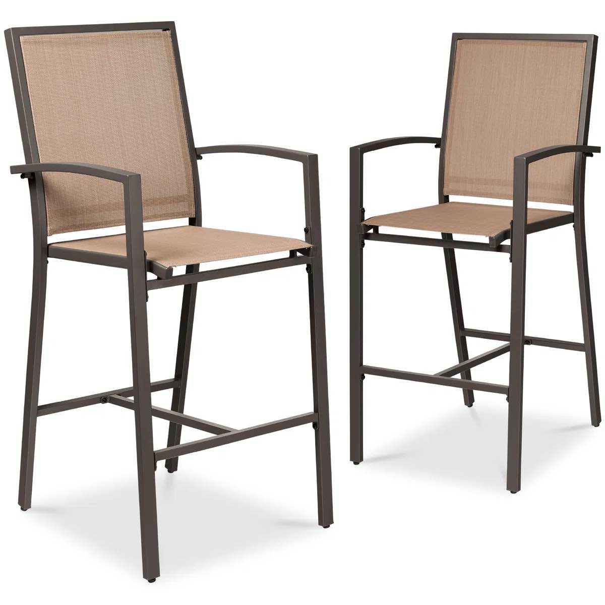Outdoor Barstools Set Of 2, Bar Height Patio Chairs W/ All-Weather Mesh