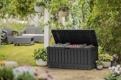 Keter Kentwood Durable 90 Gallon Resin and Plastic Deck Box  Graphite