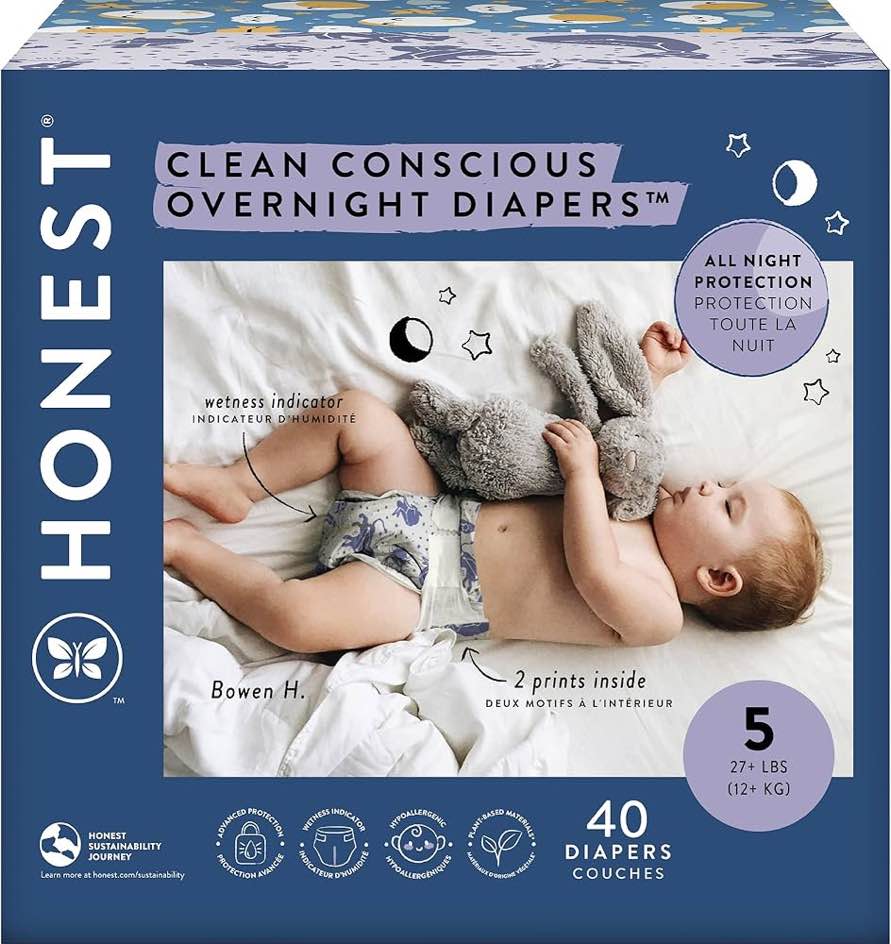 The Honest Company Clean Conscious Disposable Overnight Diapers Cozy Cloud + Star Signs - Size 5 - 40ct