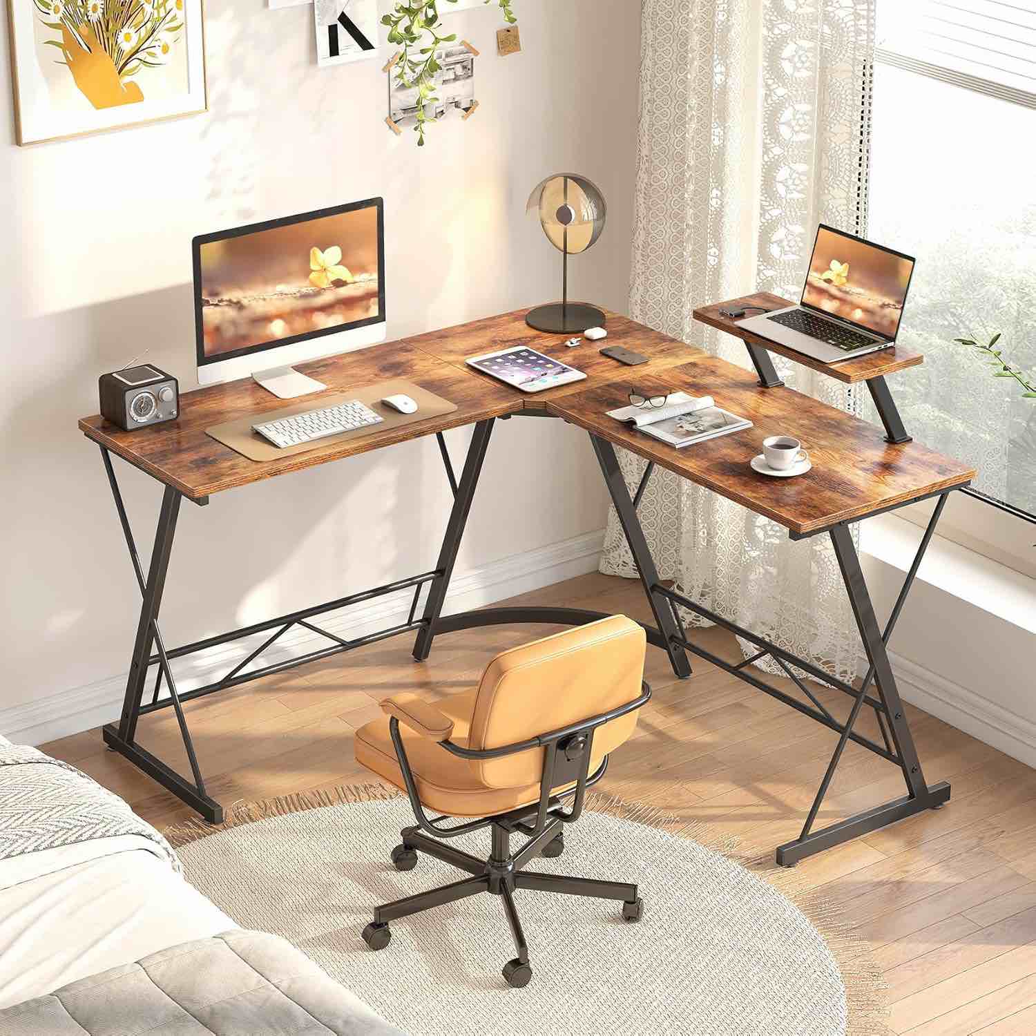 Mr IRONSTONE L Shaped Desk Computer Corner Desk, Home Gaming Desk, Office Writing Workstation with Large Monitor Stand, Easy to Assemble (White,51 Inch)
