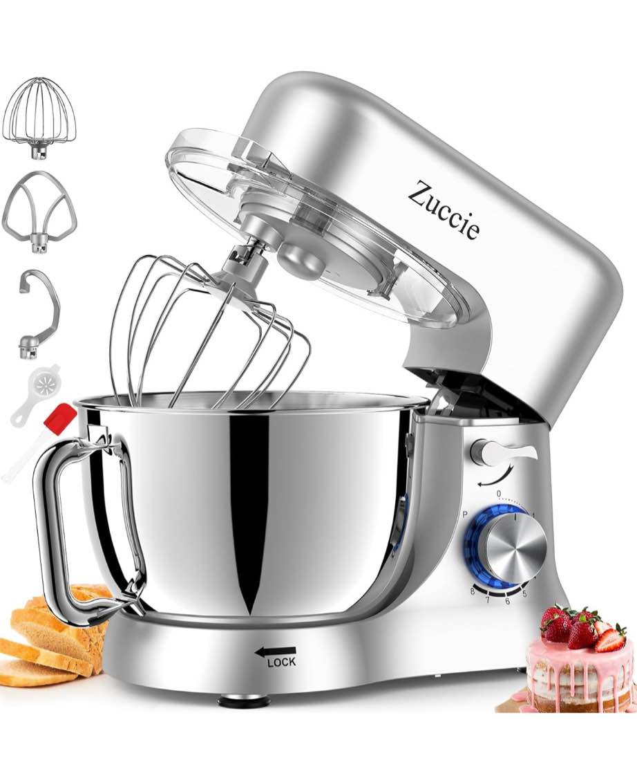 Stand Mixer, Zuccie 4.8QT Kitchen Electric Stand Mixer, 380W Motor Power Food Mixer, 8+P-Speed Dough Mixer with Dough Hook, Wire Whip & Beater, Silver