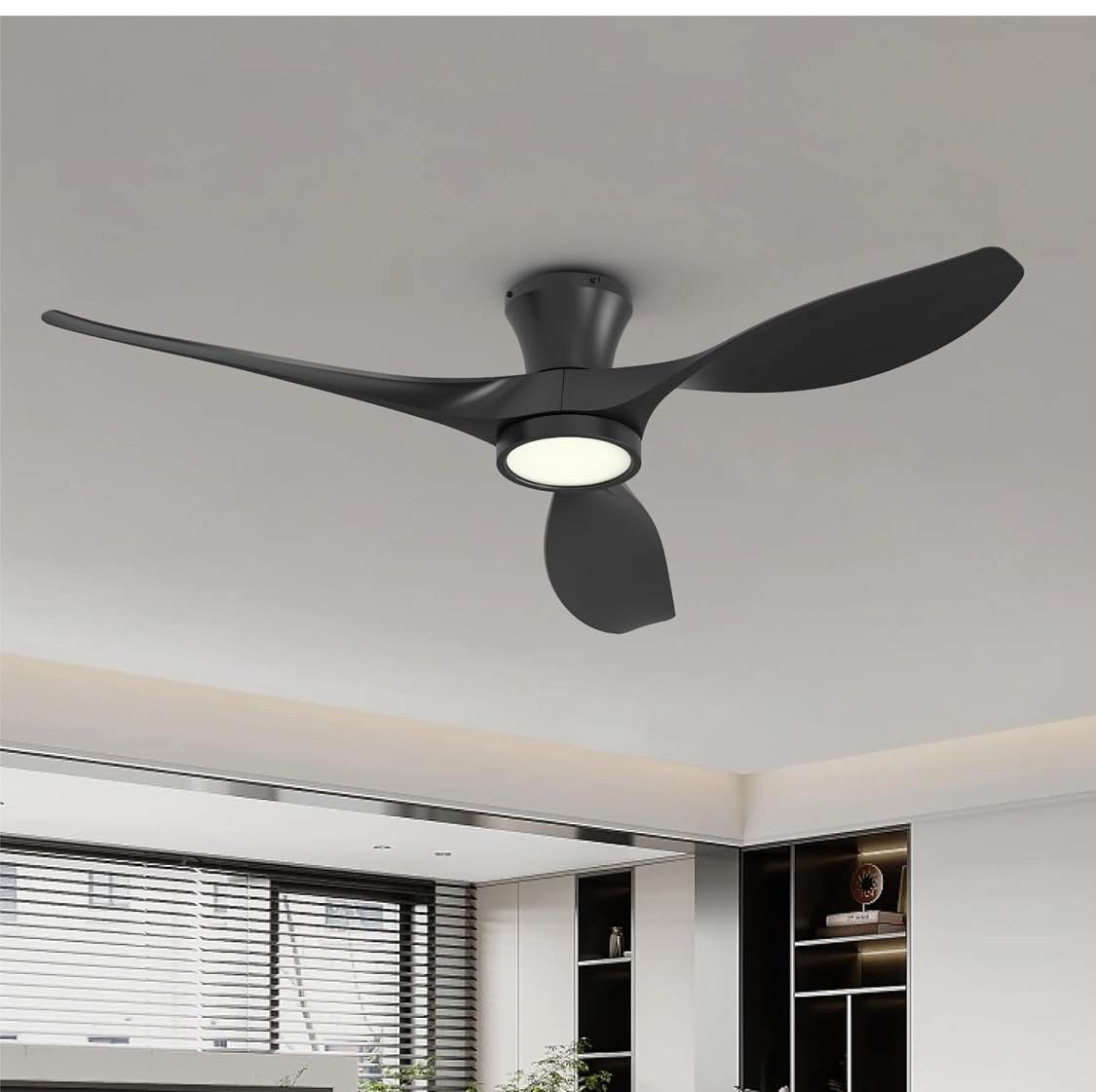 TALOYA 52 Inch Ceiling Fan with Led Light Remote Control Flush Mount Low Profile for Bedroom Farmhouse Patio Outdoor Living Room Kitchen Dining Room,DC Motor,Reversible,Black