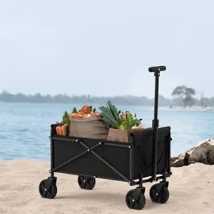 Collapsible Foldable Wagon Cart | 220lbs Weight Capacity | Lightweight & Portable Folding Utility Grocery Shopping Cart with Wheels for Shopping, Sports, Camping, Beach and Garden, Black