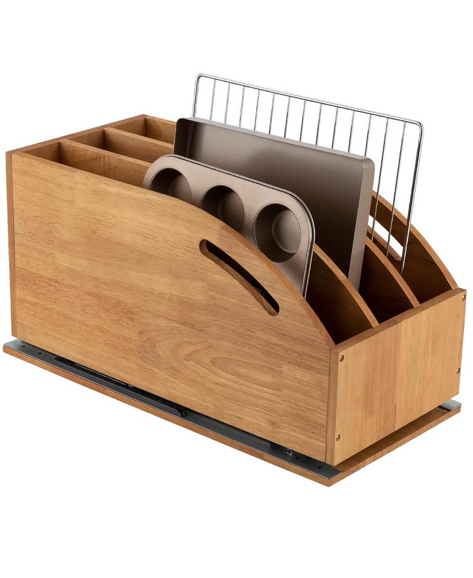 DINDON Pull Out Cabinet Organizer for Pans, Pot lid, Cookie Sheet, Cutting Board, Baking Tray, Slide Out Kitchen Cabinet Storage Organizer, 10.5''W X 21"D X 10.6"H, Wood