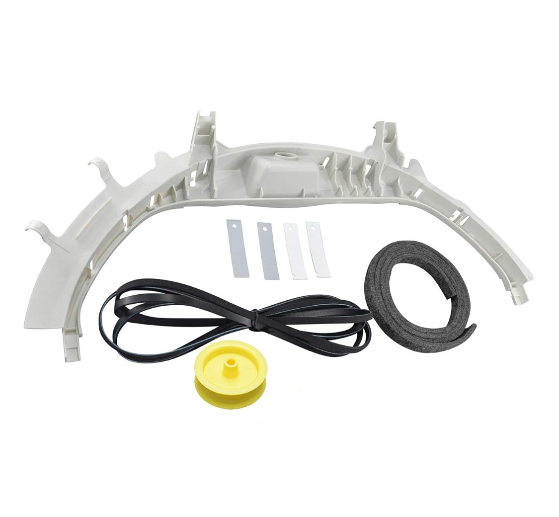 WE49X20697 Dryer Bearing Kit Compatible with GE Contains WE3M26 Top Bearing WE9M30 Drum Felt WE12M29 Belt WE1M1067 Bearing Slides WE1M504 Glide Slides WE12X83 Pulley Idler WE3X75 Drum Support Bearing