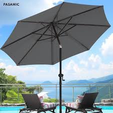 wikiwiki 9 FT Patio Umbrellas Outdoor Table Market Umbrella with Push Button Tilt/Crank, 8 Sturdy Ribs, Fade Resistant Waterproof POLYESTER DTY Canopy for Garden, Lawn, Backyard & Pool, Dark Gray