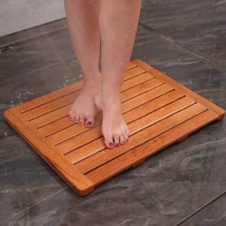 Utoplike (24"x18") Teak Wood Bath Mat, Shower Mat for Bathroom, Wooden Floor Mat Square Large for Spa Home or Outdoor