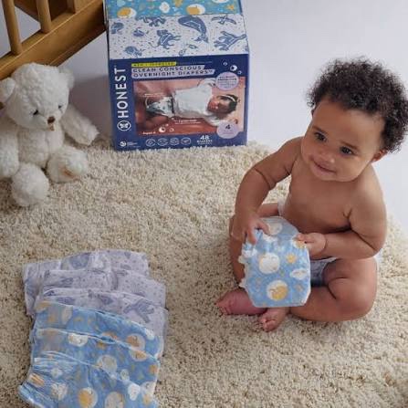 The Honest Company Clean Conscious Overnight Diapers for Sensitive Skin | Hypoallergenic, Fragrance Free | Cozy Cloud + Star Signs | Club Box, Size 3 (16-28 lbs), 52 Count