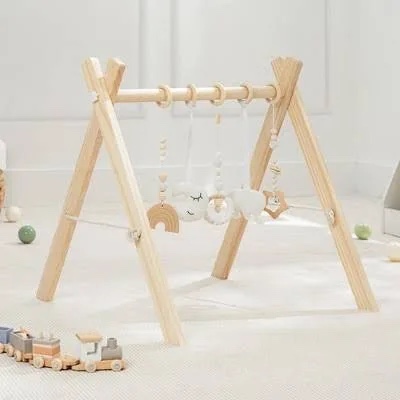funny supply wooden baby gym with 6 gym toys foldable baby play gym frame activity center hanging bar newborn gift