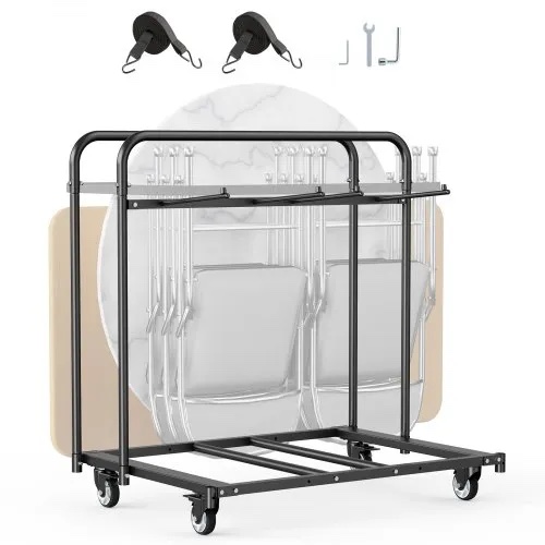 VEVOR Folding Chair Rack, 400 LBS Capacity, Heavy-duty Chair Cart for 5 Tables+14 Chairs, Chair Storage Dolly Chair Holder w/ Swivel Casters and Locking Wheels,for Party Event,Hotel, Matte Black
