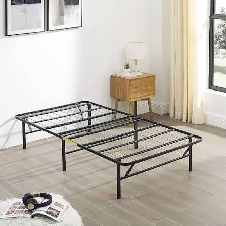 Amazon Basics Foldable Metal Platform Bed Frame with Tool Free Setup, 14 Inches High, Sturdy Steel Frame, No Box Spring Needed, Twin XL, Black