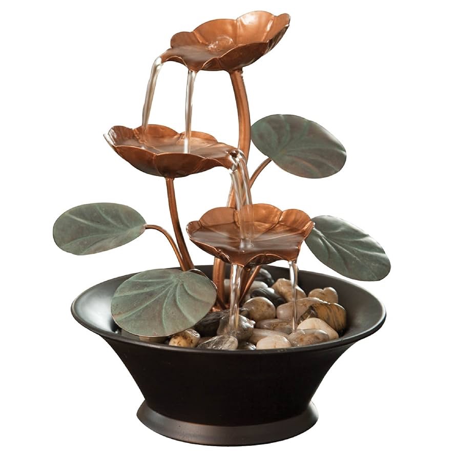 Bits And Pieces Tabletop Water Serenity Fountain Indoor Water Lily Ornaments  Copper  10