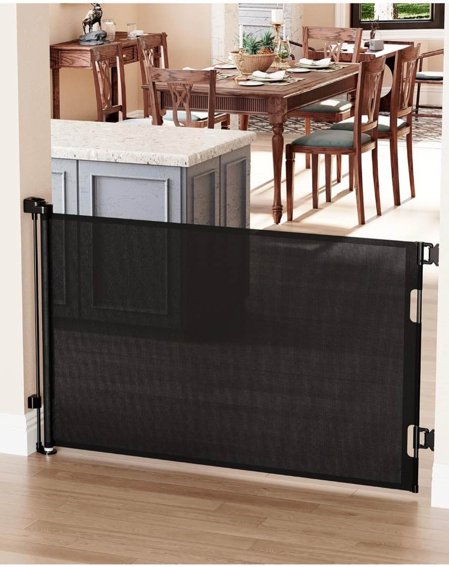 Cumbor Retractable Gates for Stairs, Mesh Dog Gate for The House, Wide Pet Gate 33" Tall, Extends to 55" Wide, Long Safety Gates for Doorways, Hallways, Cat Gate Indoor/Outdoor(Black)