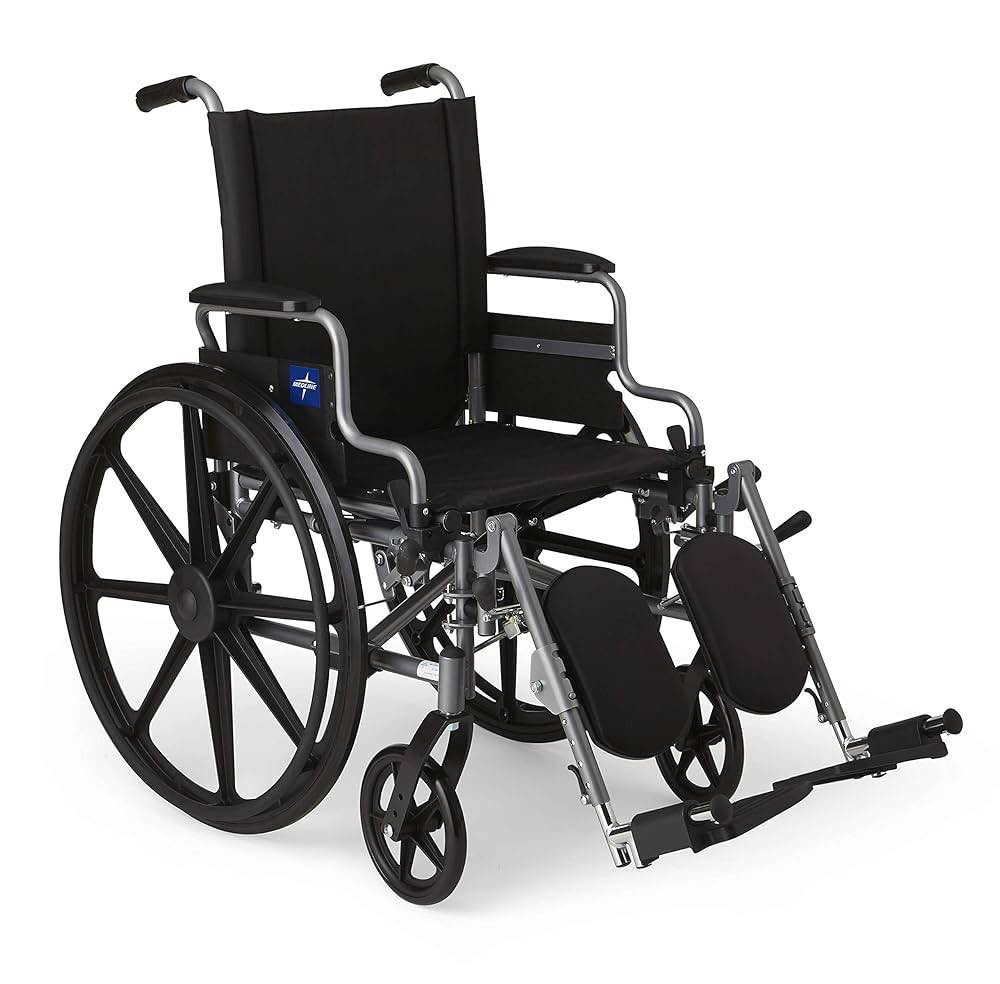 Medline Basic Lightweight Wheelchair with Swing-Back Desk-Length Arms & Elevated Legrests  16 x18  Inches Seat  Supports up to 300 lbs  Black