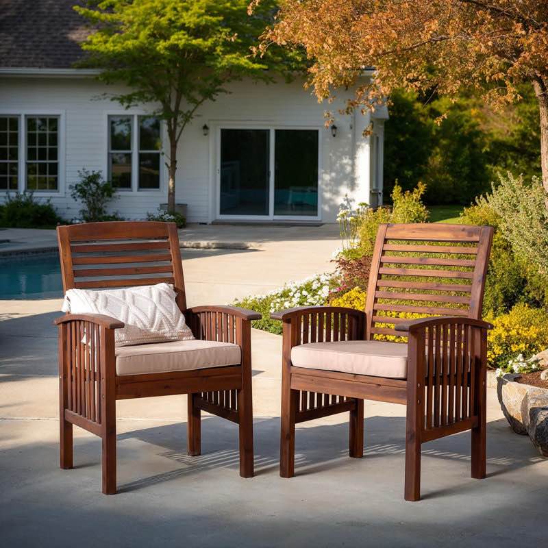 Wood Outdoor Dining Armchair with Cushion (Set of 2)