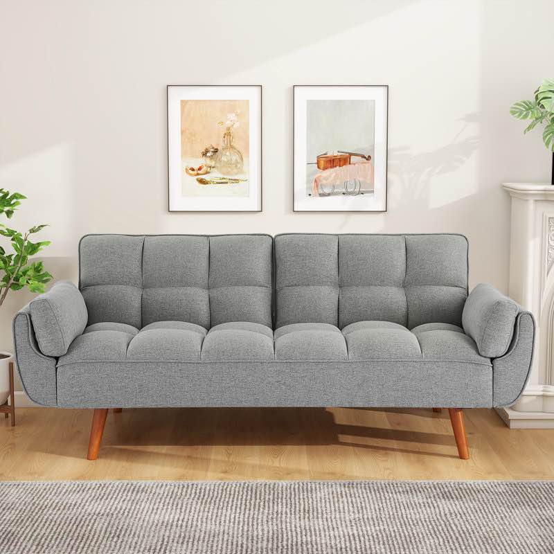 75.39 IN. Futon Sofa Bed, Convertible Upholstered Couch Sleeper With Reclining Sleeper Split Tufted Back