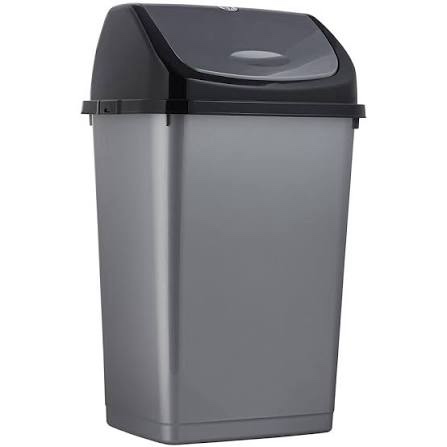 superio swing top trash can. 50 l/13 gal. (black and grey)