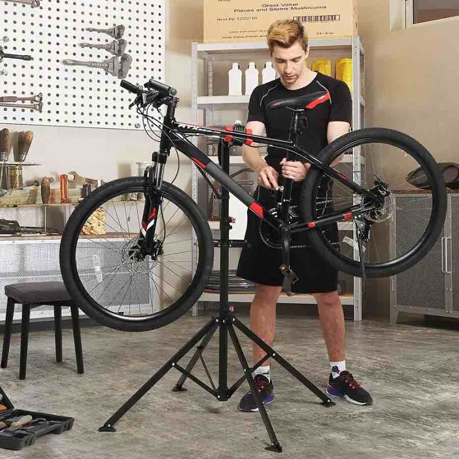 Pro Stand Plus Bike Rack - Heavy-Duty Telescoping Bicycle Stand with Tool Tray, Rotating Clamps, and Adjustable Handlebar Rod by RAD Cycle (Black)