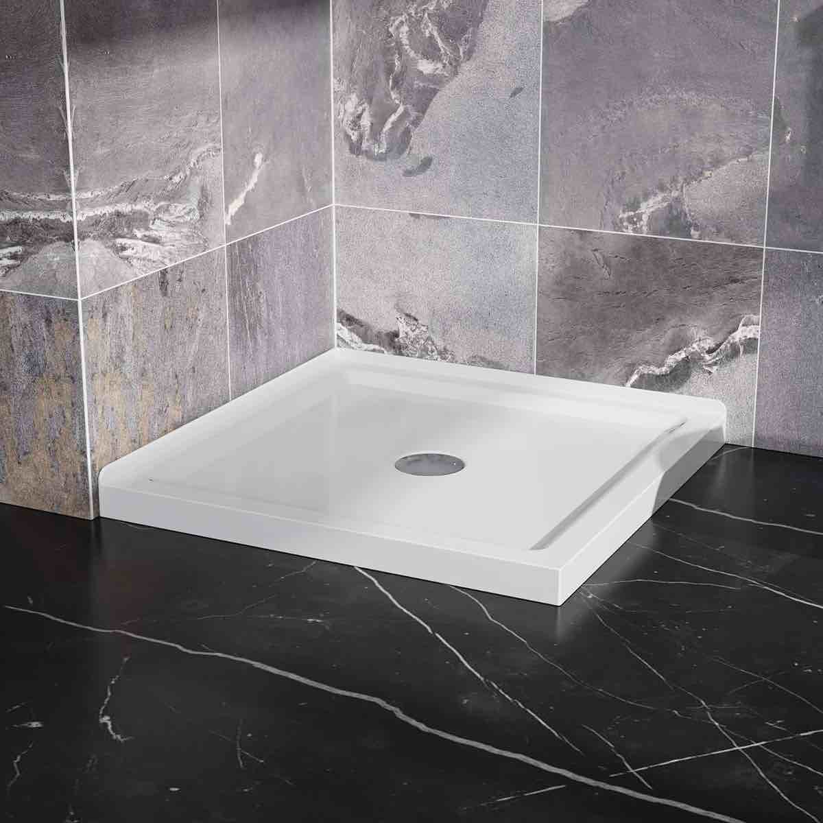 Goodyo 36" x 36" Shower Base with Double Threshold and Center Drain, White, Drain not Included
