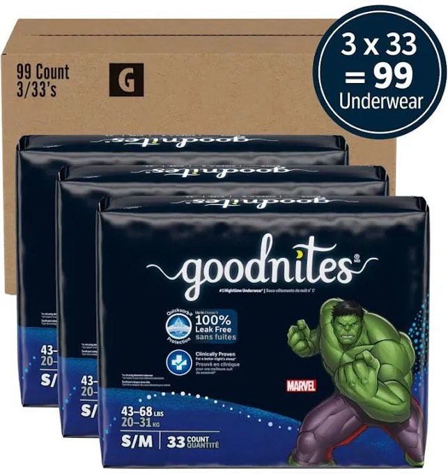 goodnites overnight underwear for boys  xs  99 ct (select for more options)