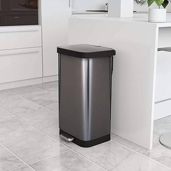 glad 20 gallon / 75.5 liter extra capacity stainless steel step trash can with cloroxtm odor protection, pewter