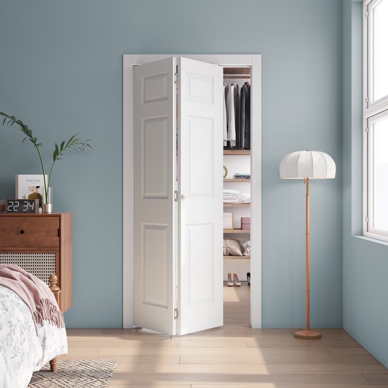 white primed manufacture wood 3-panel bi-fold door with hardware kit 