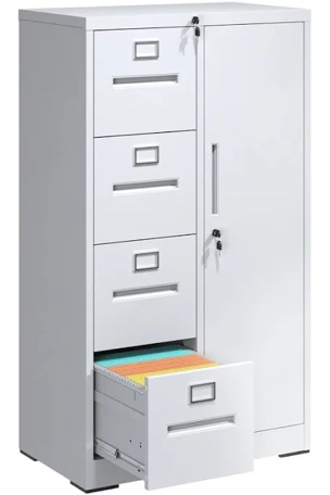 4-Drawer Metal Vertical File Cabinet with Lock and 1 Door for Home Office, Steel Storage Cabinet for Hanging Legal/Letter/A4 Size Files