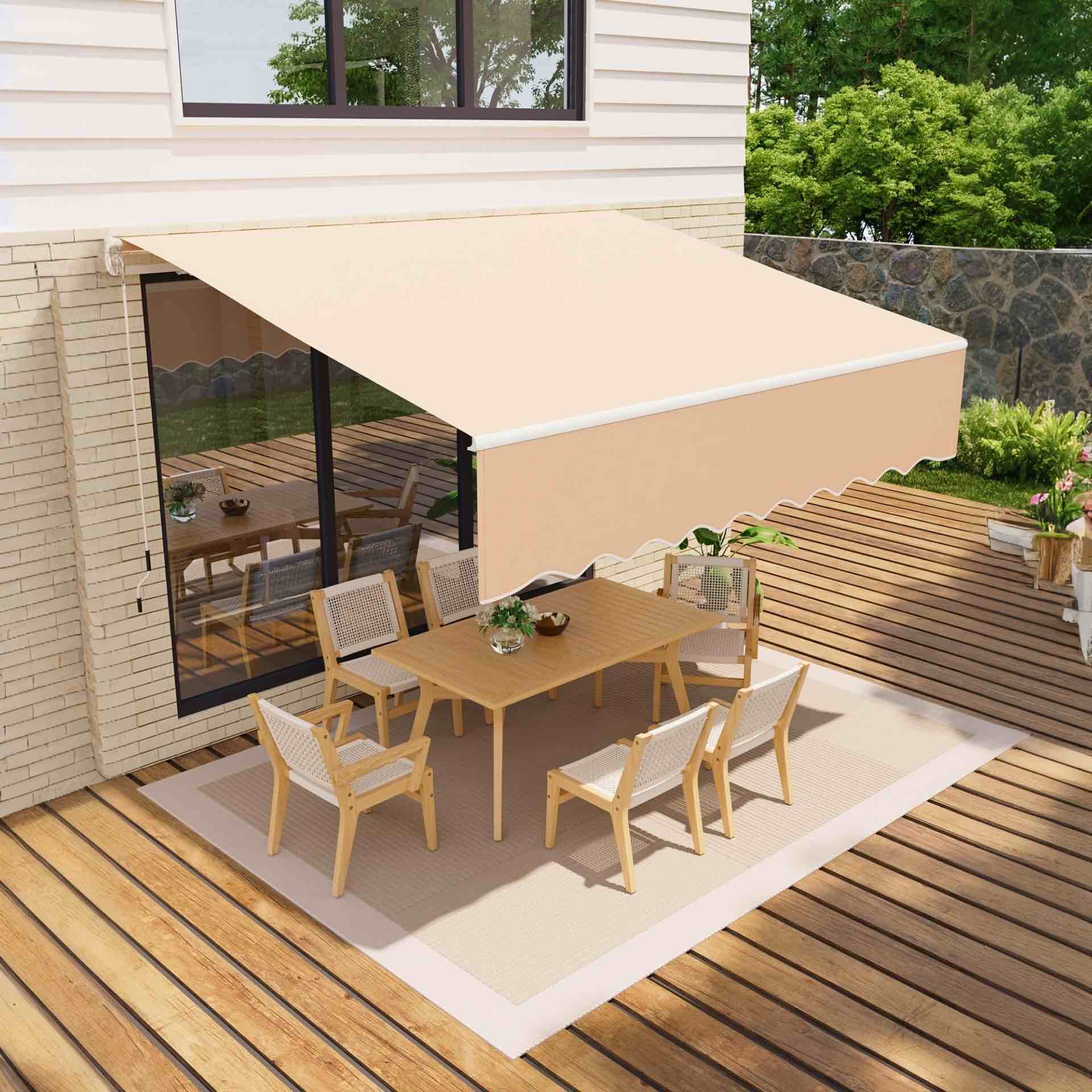 Garvee 10'x8' Manual Retractable Awning Waterproof Sun Shade Heavy Duty Aluminum Frame 280g Polyester Fabric Adjustable Roll Out for Deck Porch